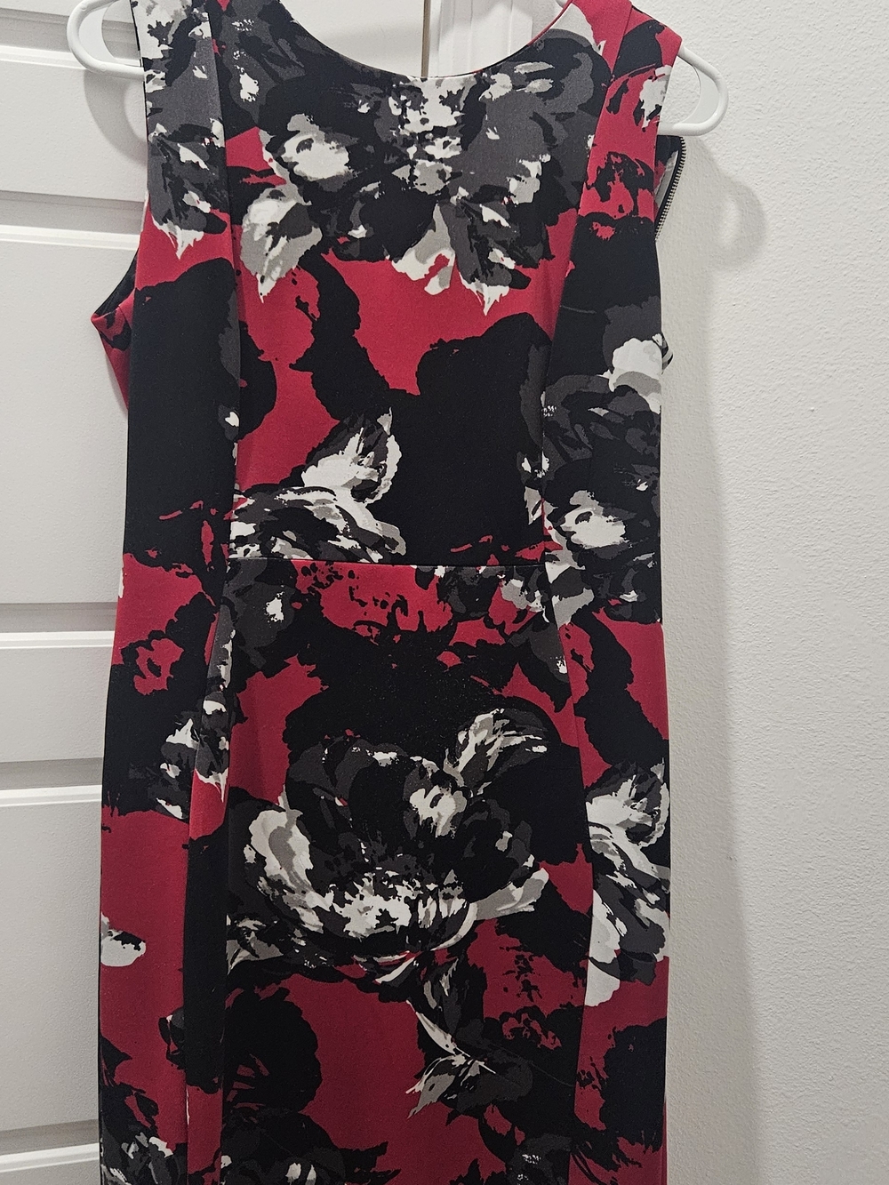 Shelby & Palmer Red, Black and White Floral A-Line Midi Dress